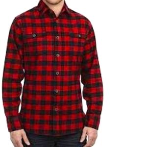 𝅺JACHS Men's Red Black Brawny Plaid Flannel Button Down 2XL